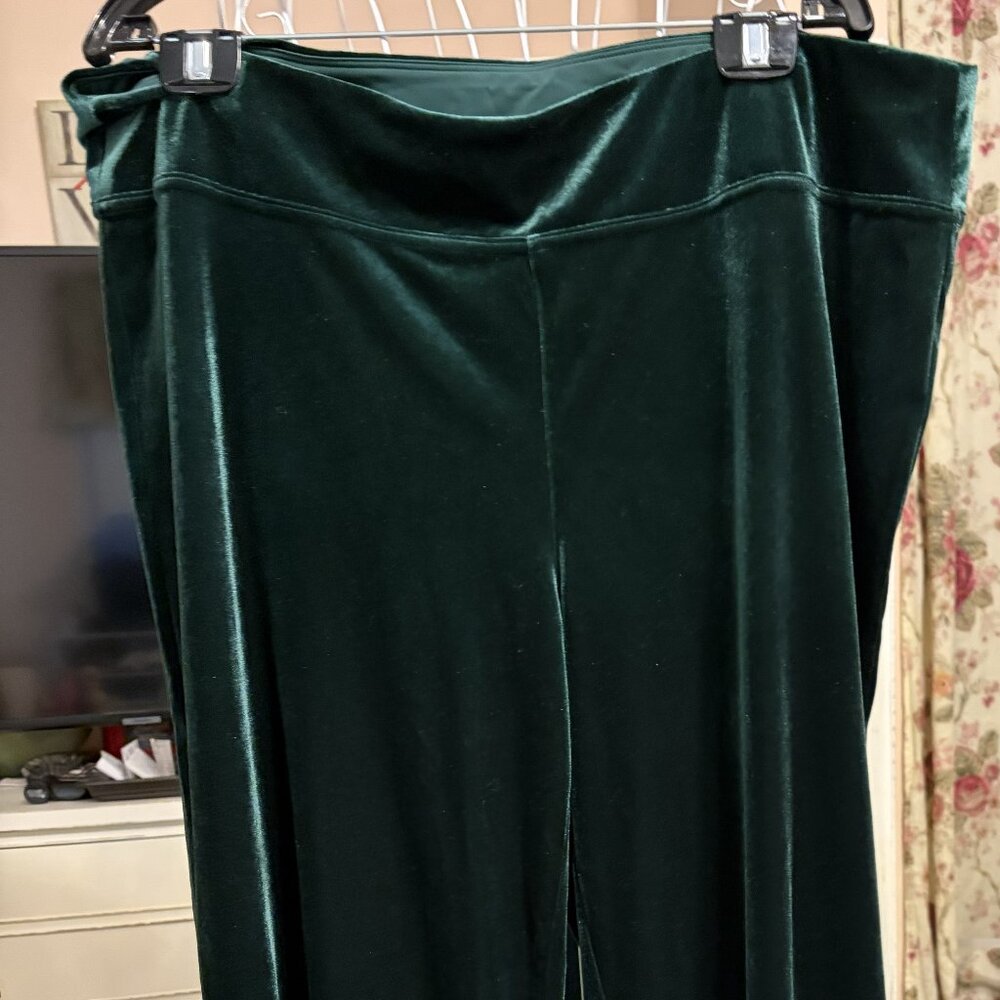 Belle by Kim Gravel Velour Palazzo Pants, Emerald Green, sz 20WP